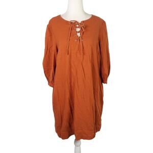Who What Wear rust orange lace-up linen blend mini dress L